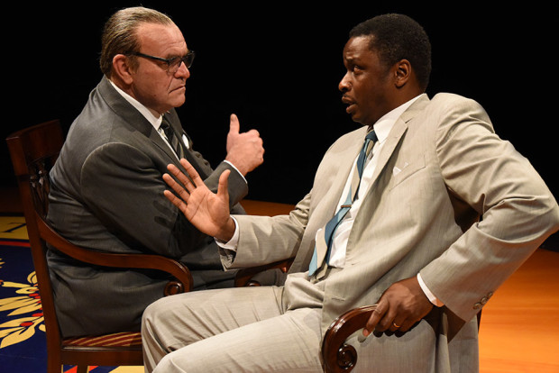  (L to R) Jack Willis as President Lyndon Baines Johnson and Bowman Wright as Martin Luther King, Jr. in All the Way at Arena Stage at the Mead Center for American Theater, April 1-May 8, 2016. Photo by Stan Barouh.